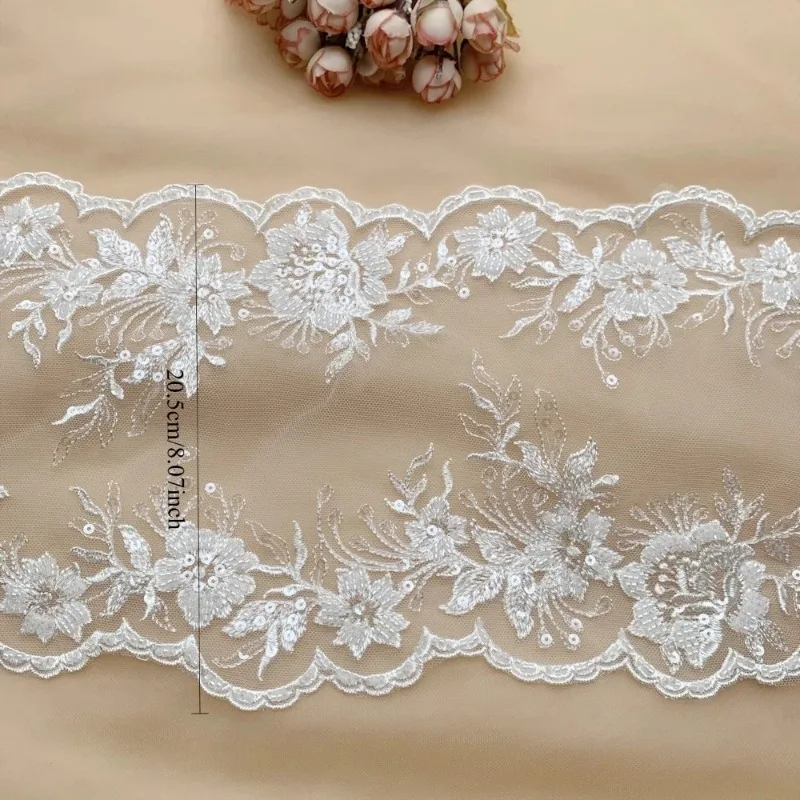 3Yards/pack Superior Quality Ivory White Sewn Bead Lace Lace Head Veil,Wedding Dress,Decorative Accessories, Lace Handmade DIY.
