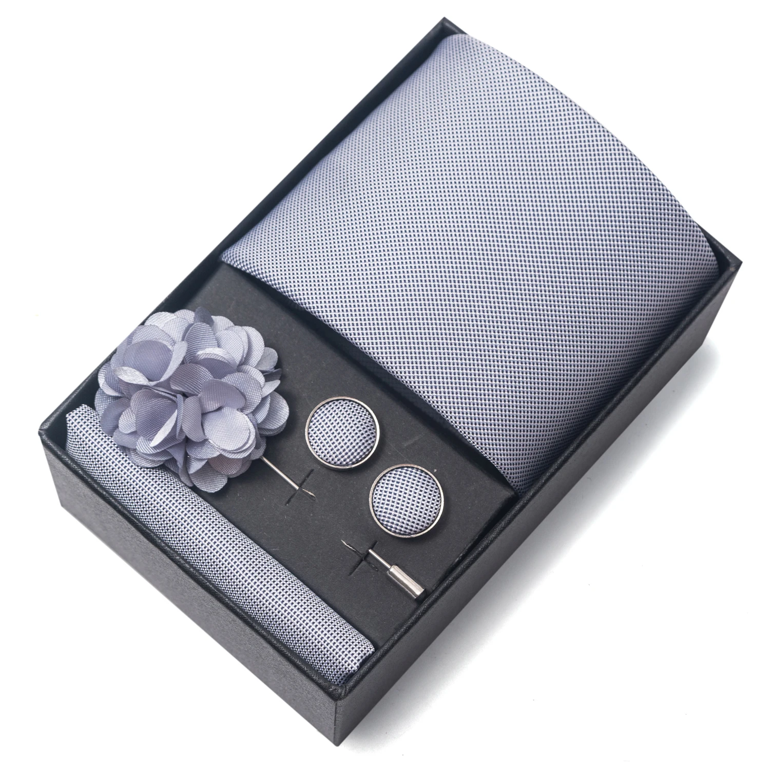 2025 Neue Design Marke 8 cm Blau Gestreifte Krawatte Taschentuch Manschettenknopf Brosche Set Mann Geschenk Box Hochzeit Geschenk Fit formelle Party – Detail 14