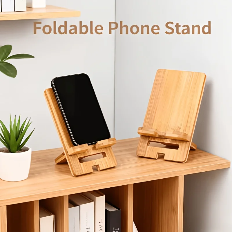 2pcs/4pcs/Set Wood Bamboo Phone Stand Holder Adjustable Folding Phone Stand with Chargeable Hole for Desk - view 4