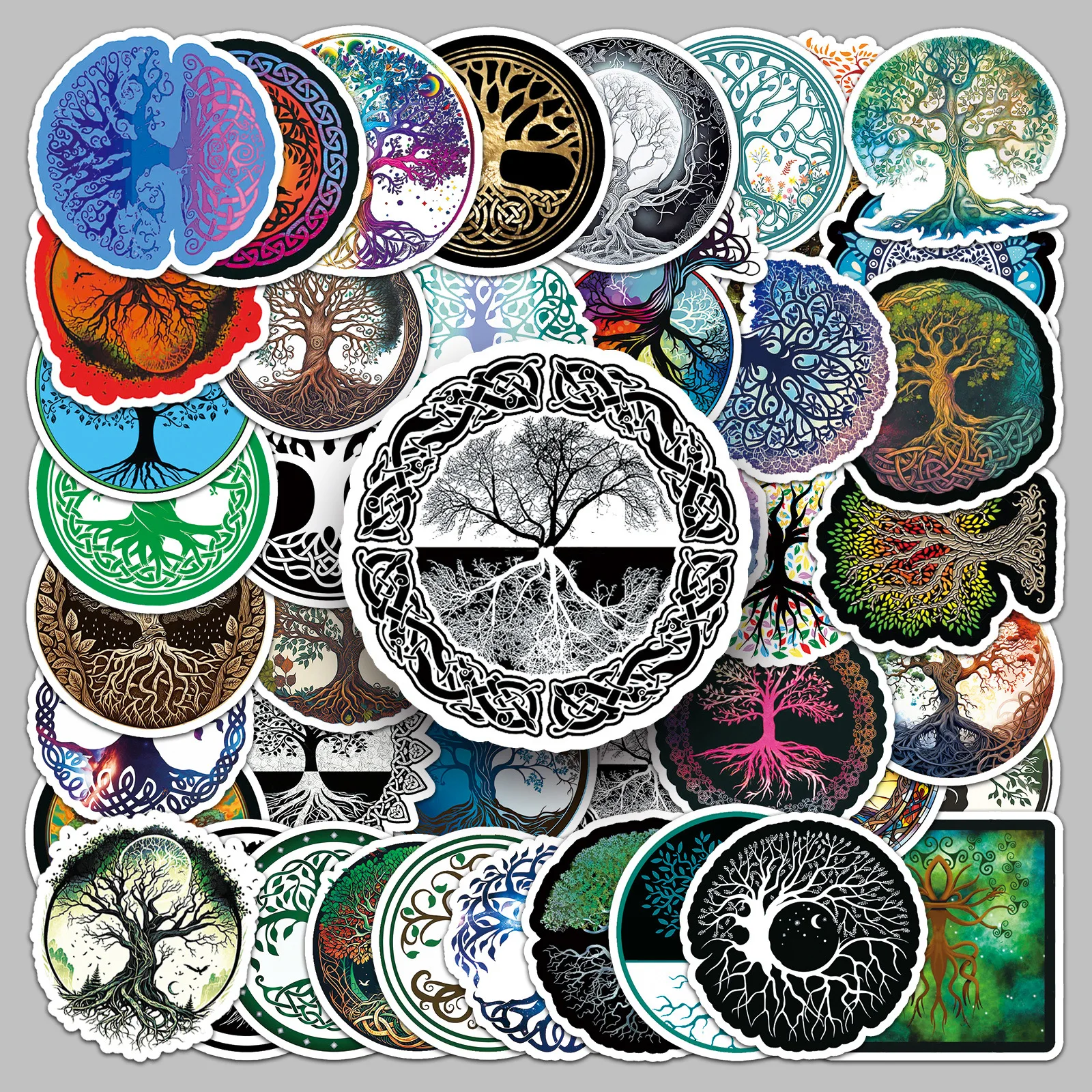 

50PCS Tree of Life Celtic Knot Stickers Pack Cartoon Style Graffiti Decorative Notebook Skateboard Waterproof Stickers Kids Toy