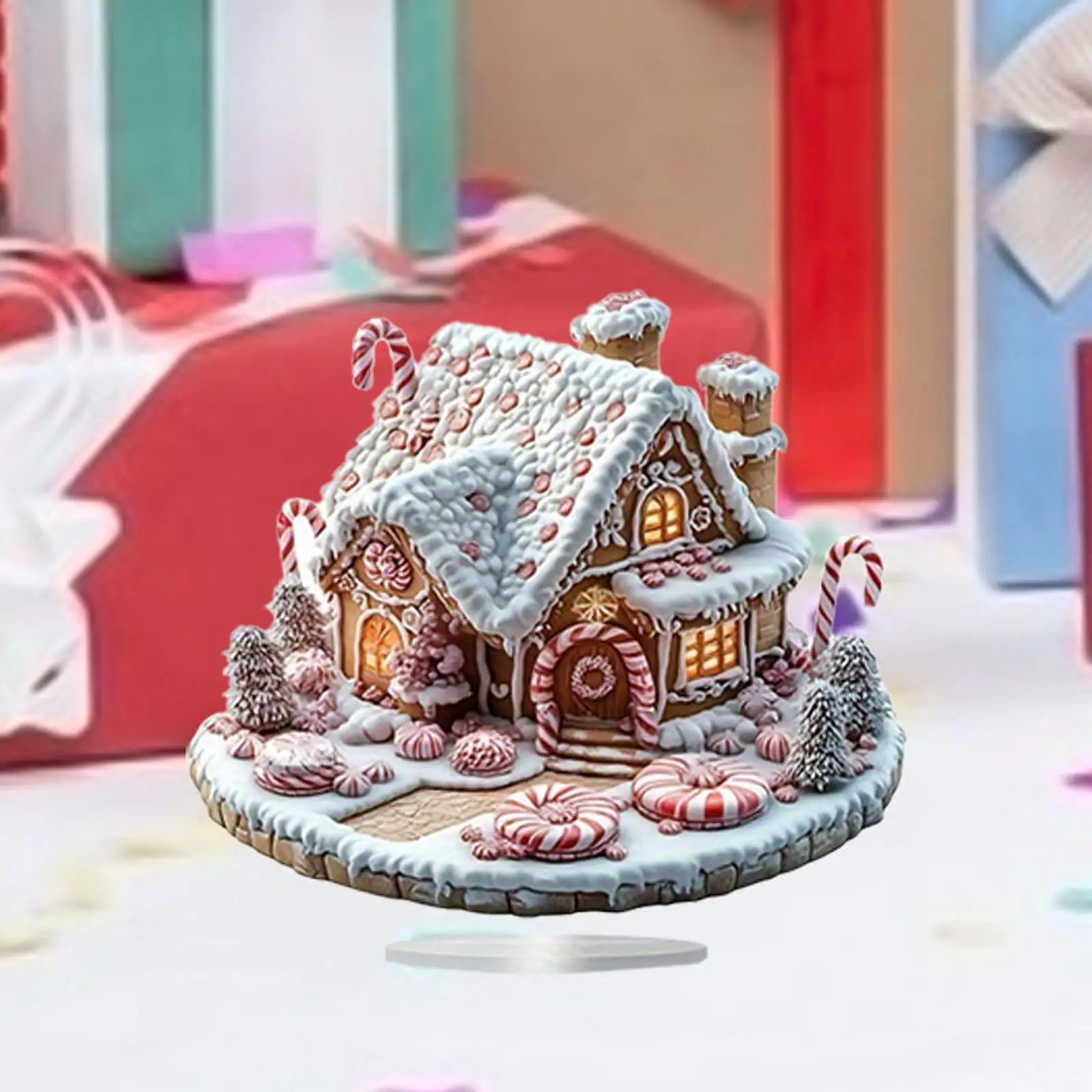 Christmas House Ornament Modern Home Furnishing Cute Gingerbread House Tabletop for Office Bedroom Indoor Desktop Living Room