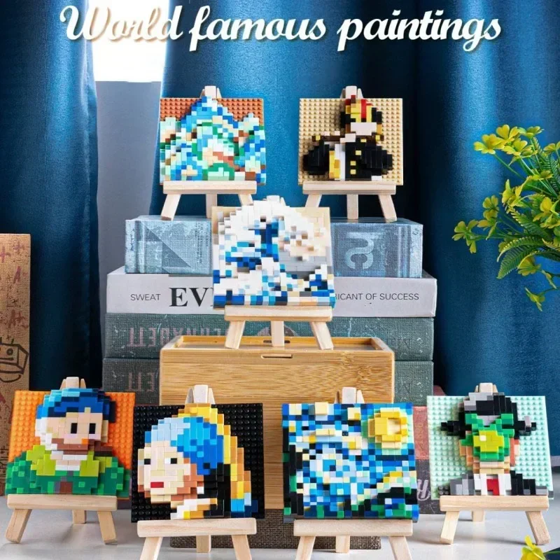 3D Pixel Art Famous Paintings Building Blocks Creative Van Gogh Starry Sky Micro Blocks DIY Toys Children\'s Gift Home Decoration