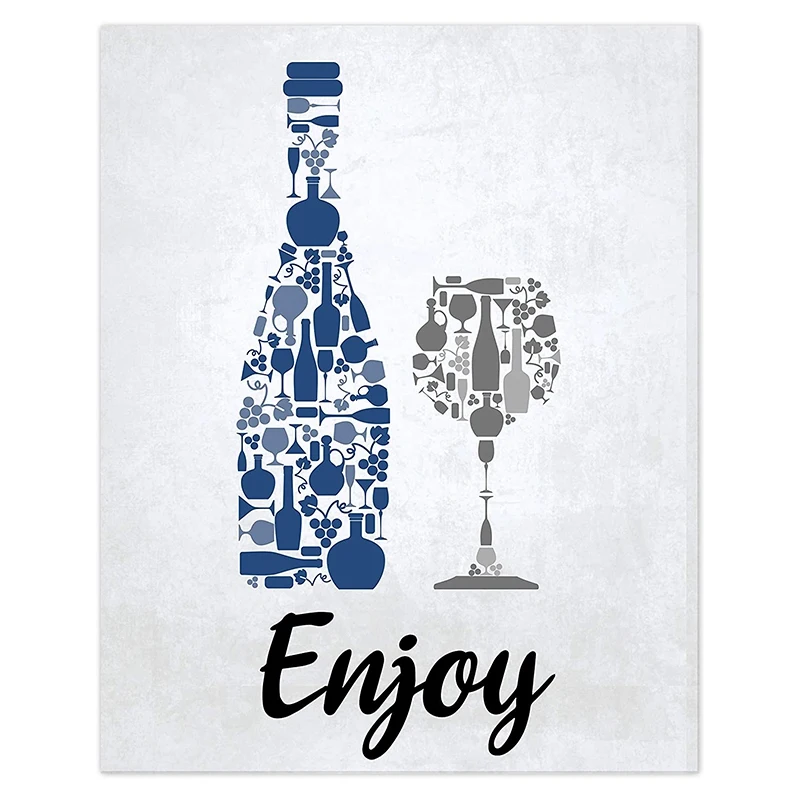 New Blue Navy Cobalt Grey White Vintage Inspirational Kitchen Restaurant Cafe Bar Wall Art Decorations Eat Drink Love Wine