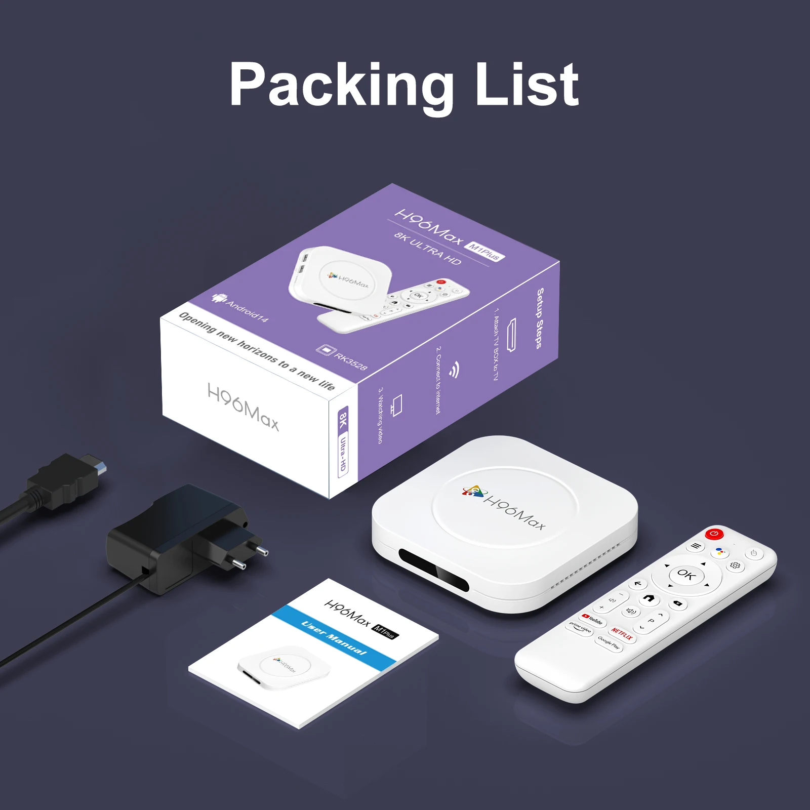 Android 14 TV BOX H96 MAX M1 PLUS Rockchip RK3528 Wifi6 BT5.4 8K Video Decoding Max 4GB 128GB 100M Lan Set Top Box