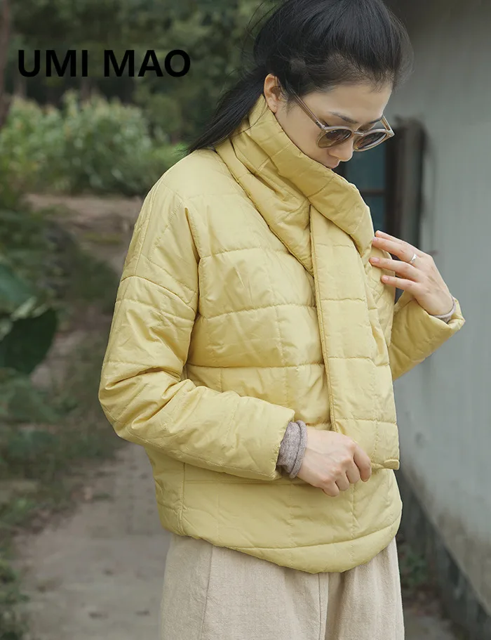 

UMI MAO Thickened Warm Cotton Jacket Special Offer Casual Plaid Versatile Fashionable Puffer Jacket Scarf Cotton Coat