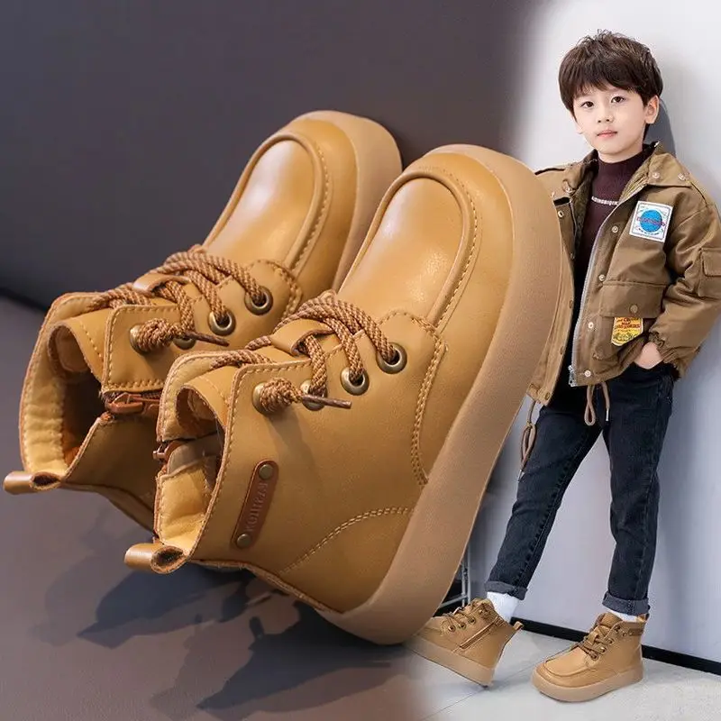 Boys Waterproof Fashion Boots 2026 Autumn New Kids Rubber Sole Casual Outdoor Shoes for Middle Big Children