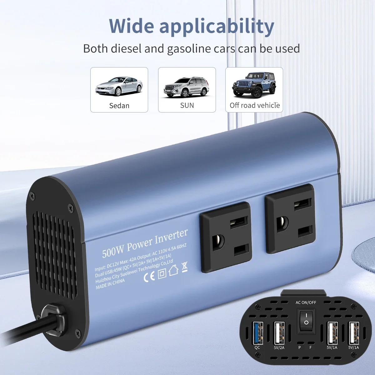 500W DC 12V to AC 110V 60HZ Portable car Voltage converter Charger Converter adapter Auto accessories