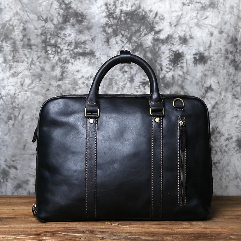 NZPJ Vintage handgefertigte Leder Herrenhandtasche Oberschicht Rindsleder Große Kapazität Business Computertasche Herren Schulter Diagonaltasche – Detail 20