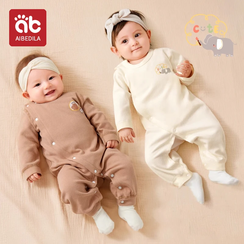 

AIBEDILA 0-6M Spring Autumn Newborn Baby Girl Boy Romper Cotton Solid Soft Infant Jumpsuit Casual Clothes For New born Girls Boy