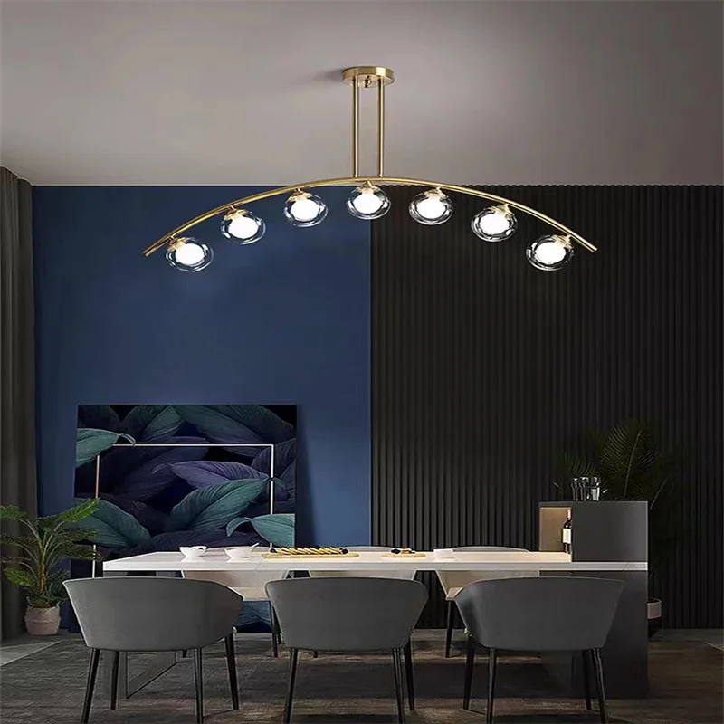 Nordic Minimalist Restaurant Long Strip Ceiling Light Creative Bar Counter Curved Ball in Ball Glass Bubble Lamp Pendant Light