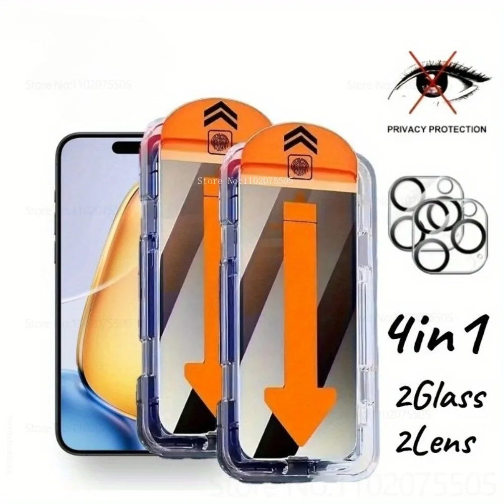

[2+2]2Pcs Anti Peeping Tempered Glass+2Pcs Lens Film for IPhone 16 Promax 12 13 Pro 15 14 Plus 13 Mini 15 Promax Easy To Install