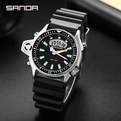 Fashion Sanda Top Brand Sport Men Quartz Digital Creative Diving Watches Waterproof Alarm Dual Display Clock Relogio Masculino