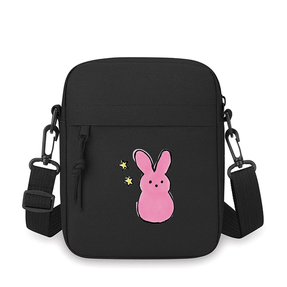 

Pink bunny with stars illustration Men Crossbody Bag Single Shoulder Women Cartoon Anime Film Printing Design Unisex