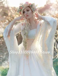 Historic Medieval Wedding Dresses Ivory Halter Fairy Evening Church Skirt Fairy Long Sleeve Applique Cosplay Wedding Dresses