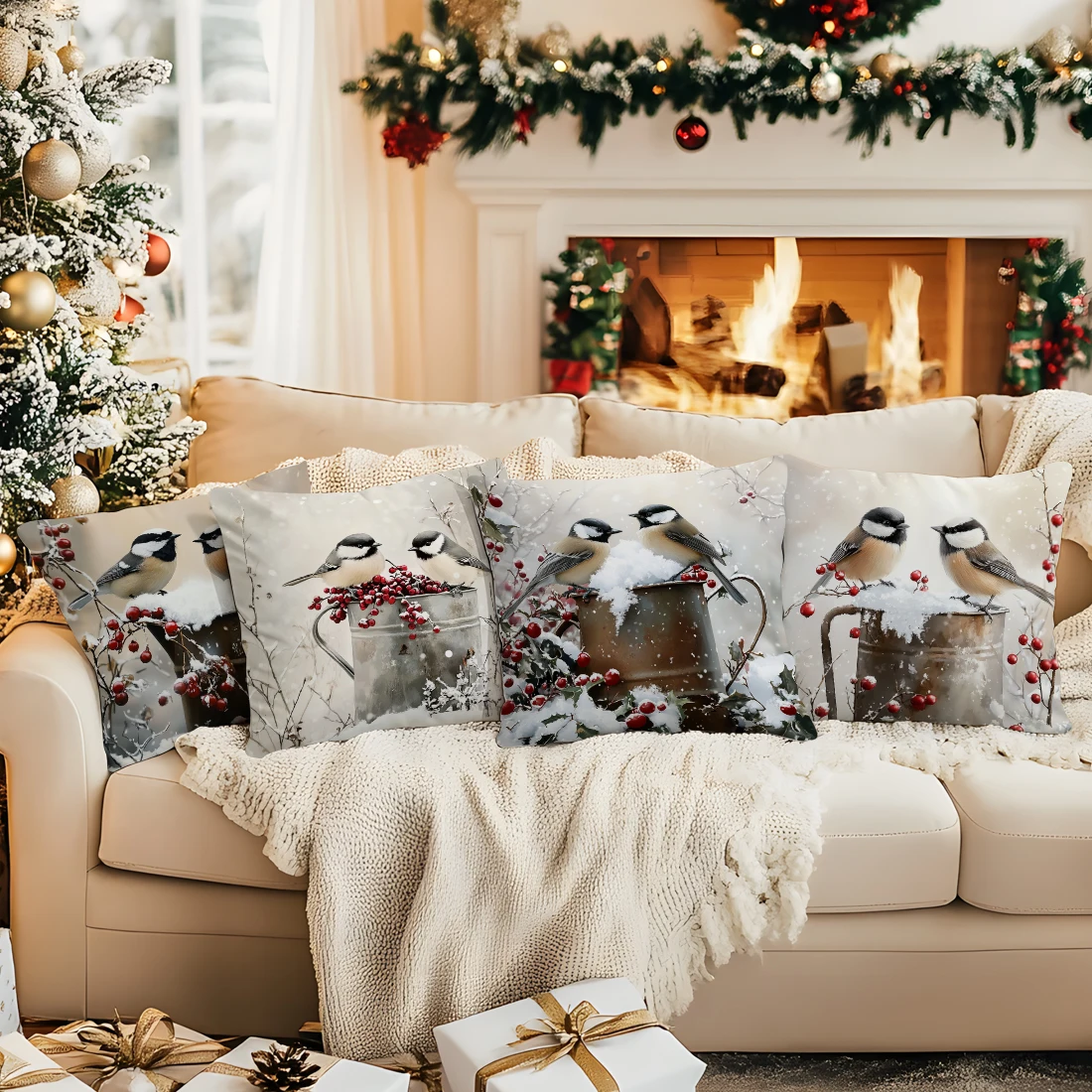 Winter Sparrow Cushion Pillowcase Printed Polyester 40/45/50cm Throw Pillowcover Decorative Sofa Cushion Pillowslip Home Decor