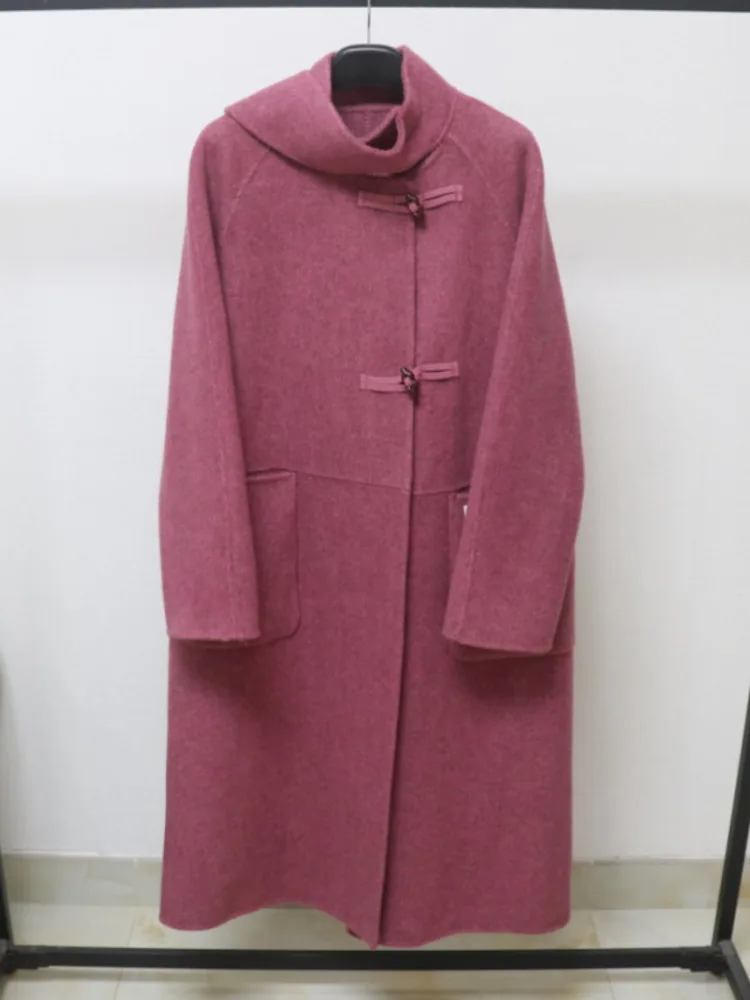 ZMEENNA エレガントな女性のホワイトウールブレンドロングダッフルコート、ユニークなトグルボタンと襟付き、スタイリッシュで暖かい ZM3875