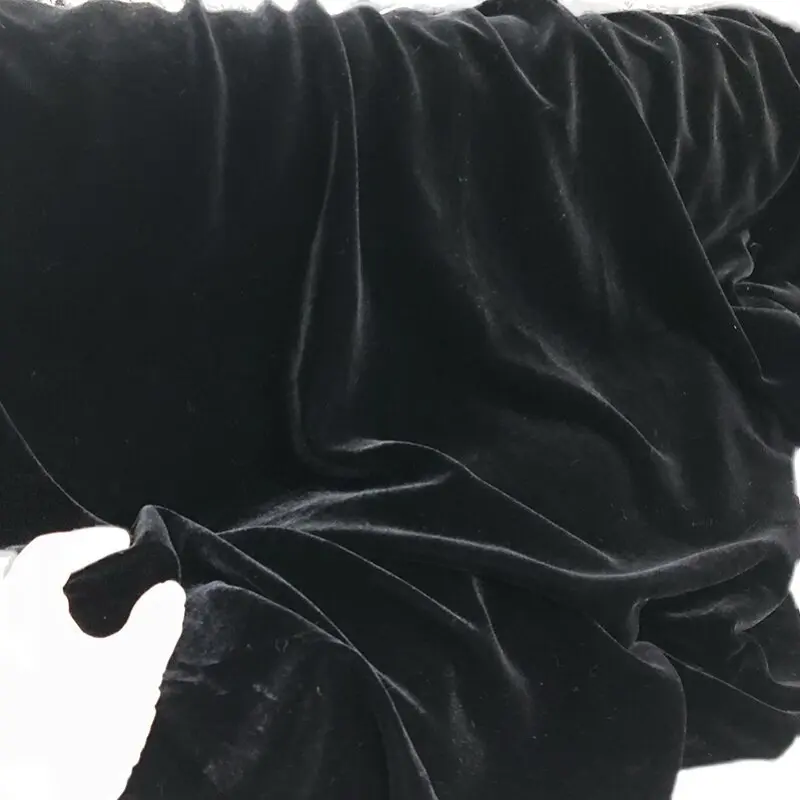 Black Real Velvet Fabric Double Silk Encryption Does Silk Upright Pile Solid Color Joe Velvet Fabric 140