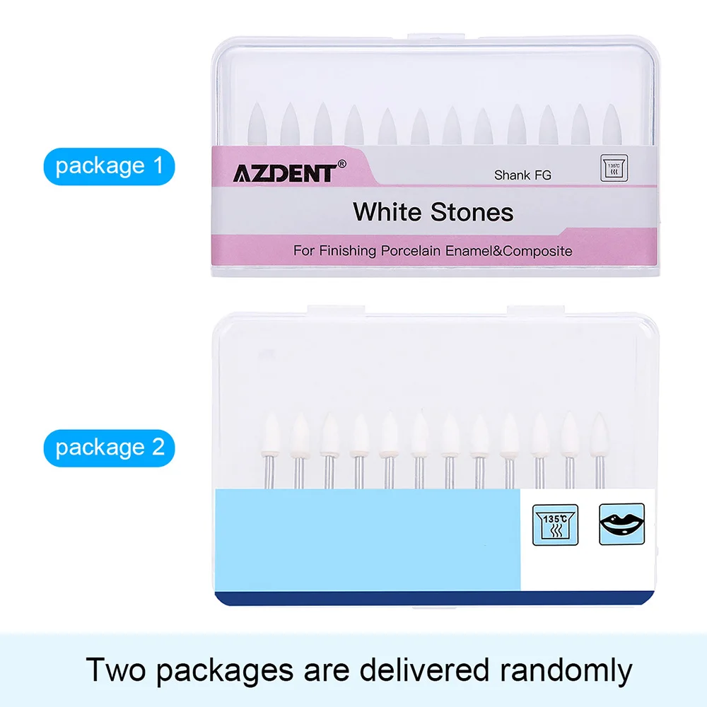 Azdent 12 pçs/caixa dental pedra branca polimento fg burs cone/chama/forma redonda abrasão bur apto para handpiece de alta velocidade 1.6mm