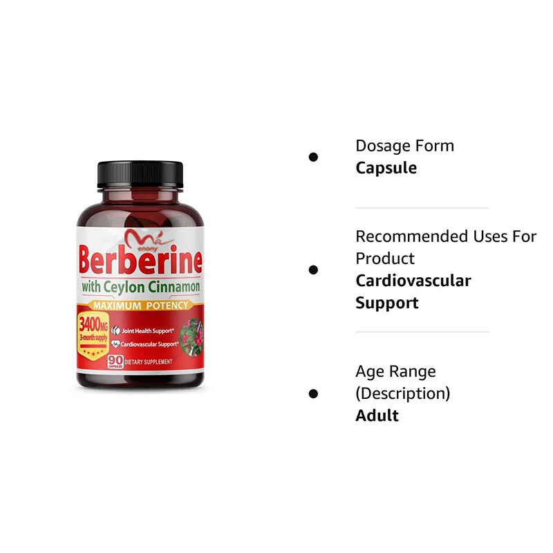 Berberine with Ceylon Cinnamon Capsules Equivalent to 3400 mg Maximum Potency with Gymnema  Black Pepper Glucose Metabolism