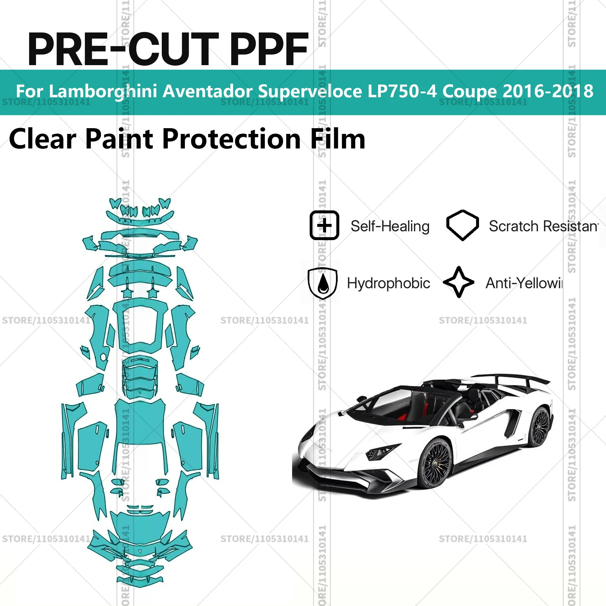 

Для Lamborghini Aventador Superveloce LP750-4 Coupe 2016-2018: Предварительно вырезанная прозрачная защитная пленка PPF для автомобиля