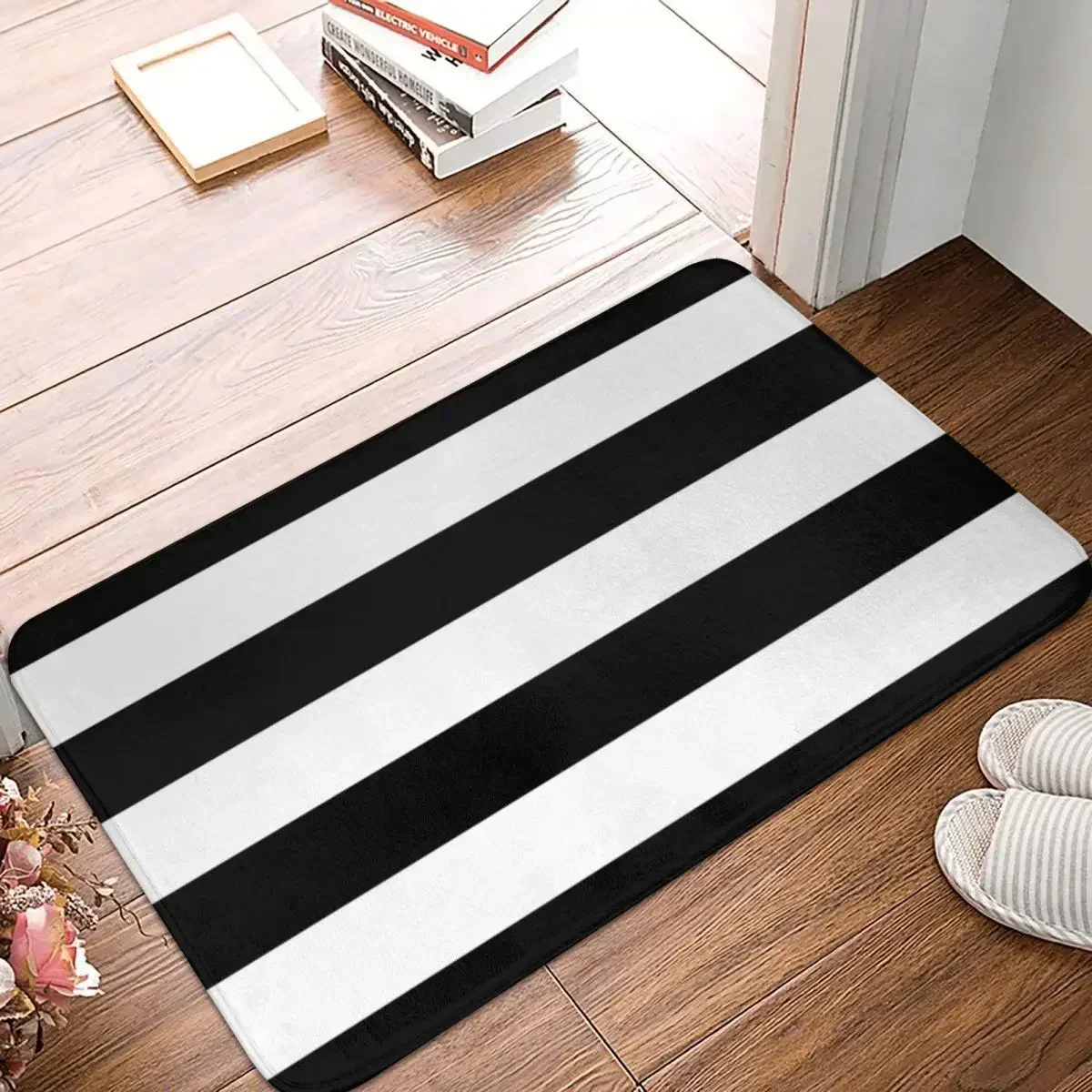 Large Black And White Cabana Stripe Doormat Rug Carpet Mat Footpad Polyester Anti-slip Durable Front Room Corridor Kitchen