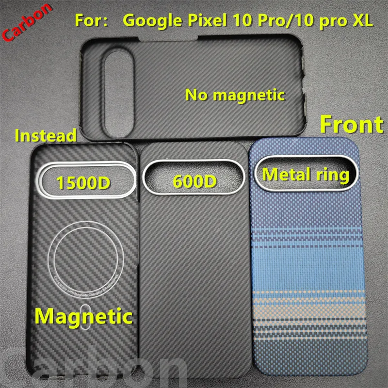 

Carbon Fiber Magsafe Case for Google Pixel 10 Pro/10 pro XL/ 10 Cases Magnetic Metal Ring Ultra-thin Aramid Fiber Cover
