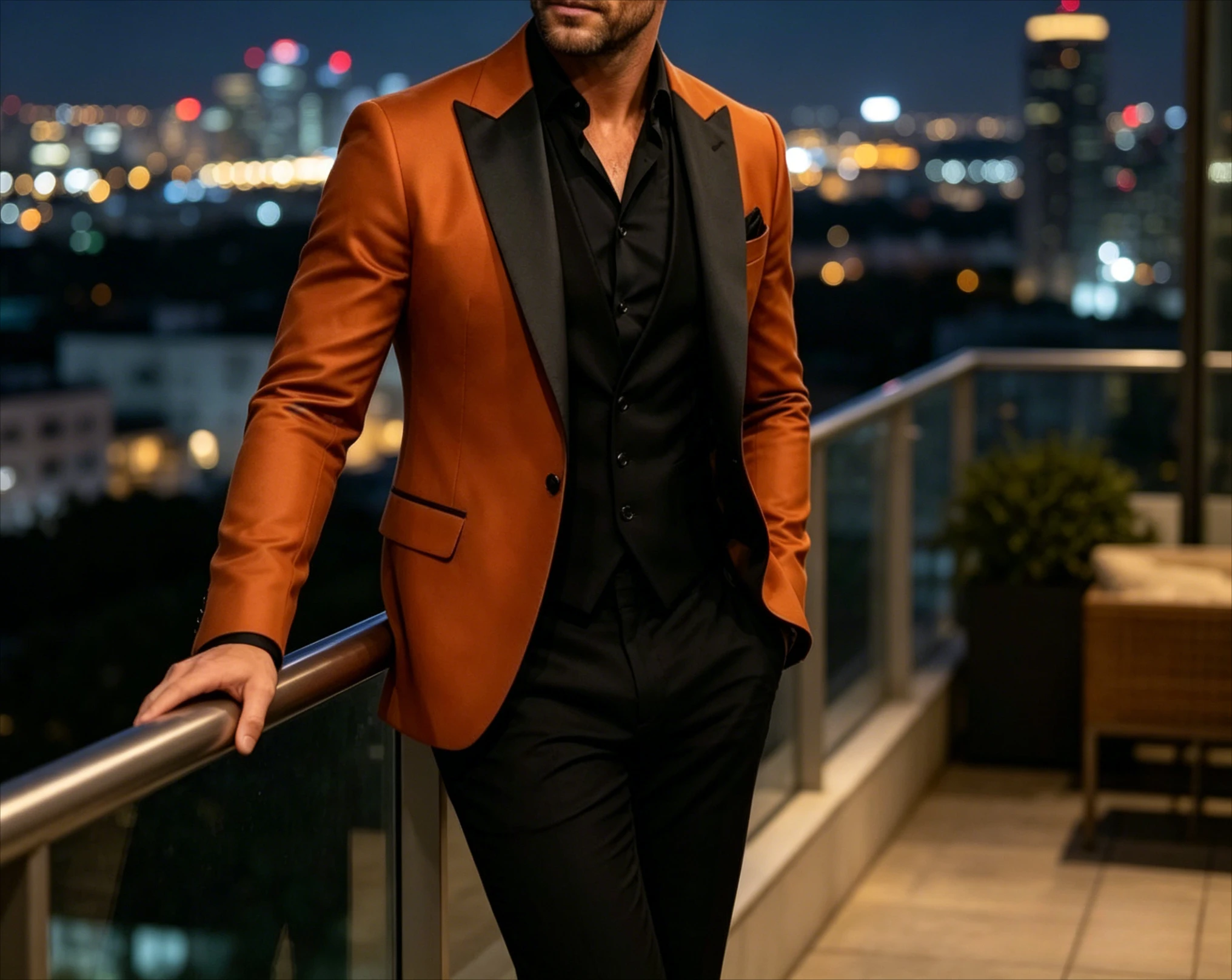 

New Black And Dark Orange Men Suit Wedding Party Formal Groom Groomsman Prom Business Male Tuxedos 3 Piece Set Jacket Vest Pants