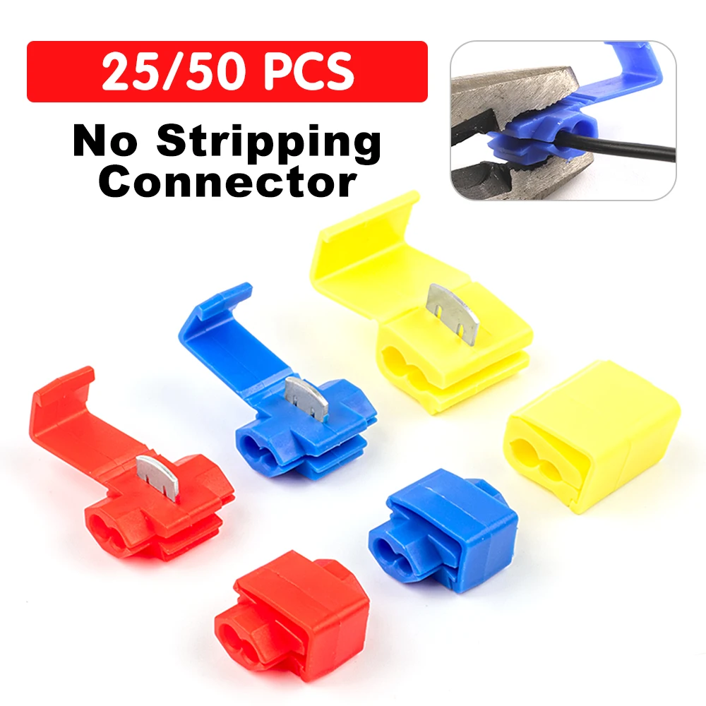 25/50 PCS No Stripping Wire Connector Insulated Male Disconnect Spade Lock Quick Disconnect Spaed Splice Cable Crimping Terminal