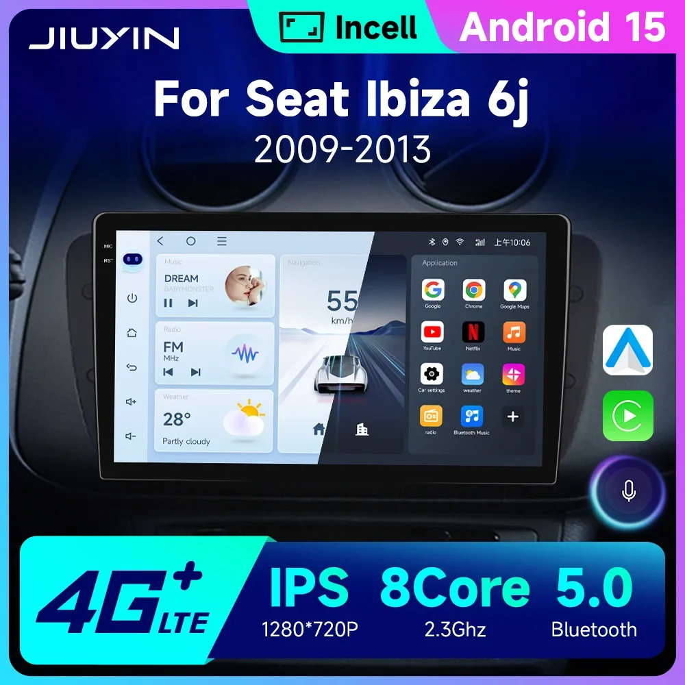 JIUYIN 2 Din Car Radio for Seat Ibiza 2009-2013 Audio Multimedia Player CarPlay Android Auto GPS Bluetooth WIFI FM RDS Autoradio