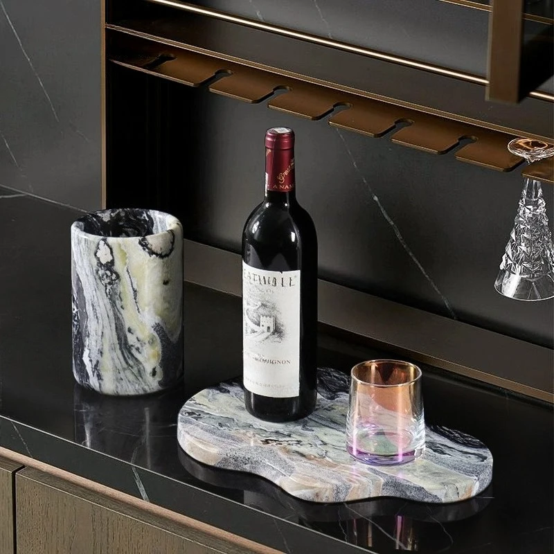 

Light Luxury Natural Marble Tray and Wine Barrel Design Ornaments Creative Hotel Restaurant Desktop Atmosphere Decorations