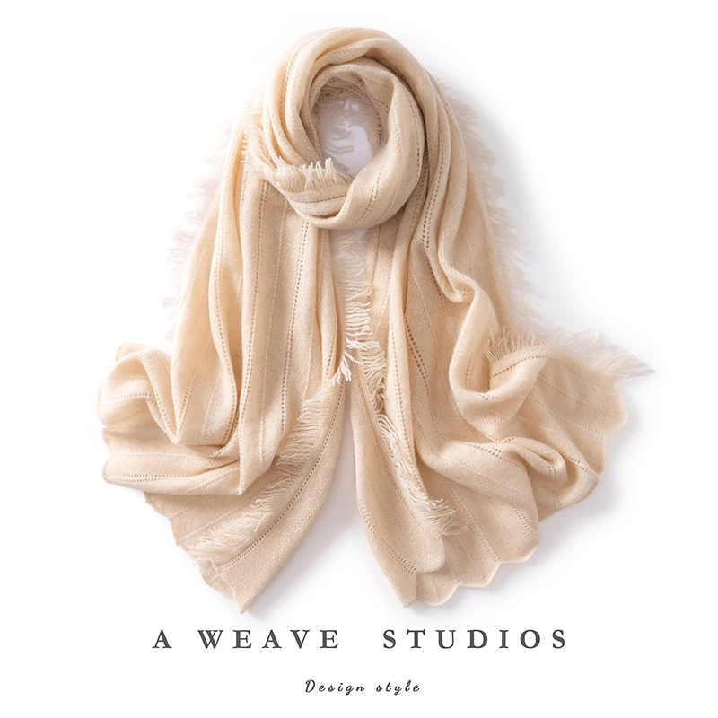 

ADDONEE Women Tassel Cashmere Scarf Autumn Winter 100% Cashmere Knit Shawls Hollow Soft Comfy High Quality Knitwear