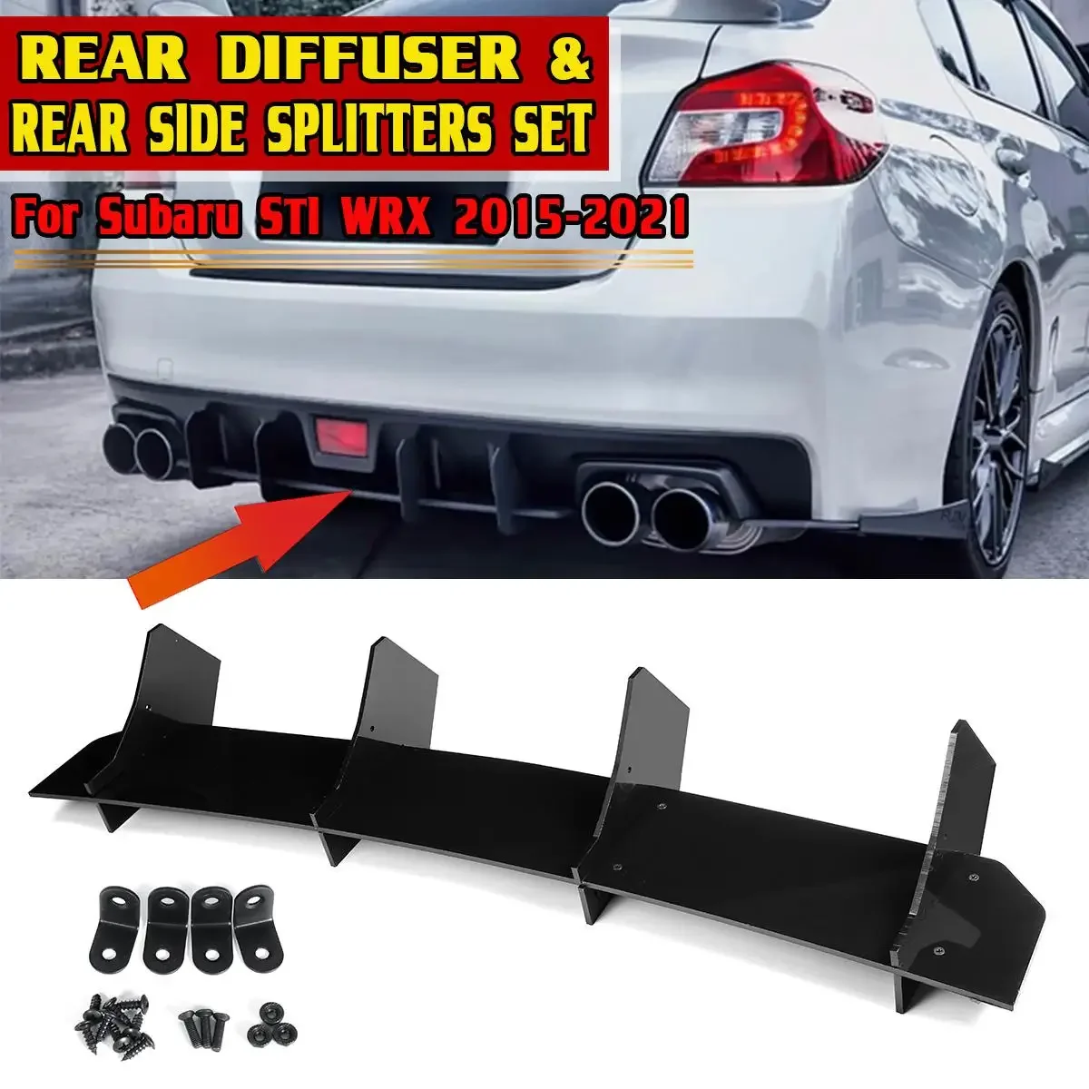 

For Subaru STI WRX 2015-2021 Rear Bumper Diffuser Spoiler Lip High Quality Car Rear Bumper Diffuser & Rear Side Splitters Set