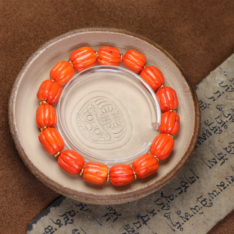 Natural Sea High Imitation Coral Bracelet Imitation Momo Color Pumpkin Beads Ethnic Style Male and Female Personality Bra