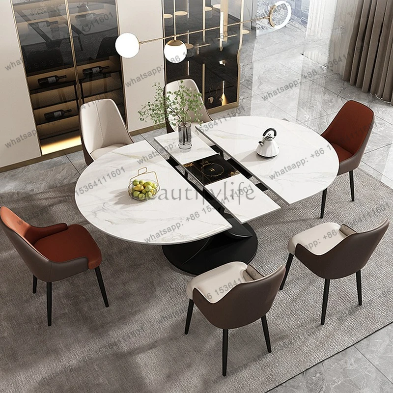 Mesa de Jantar Extensível de Mármore para Sala de Estar e Restaurante, Mesa de Jantar Móvel Redonda, Designer, Móveis para Sala de Estar