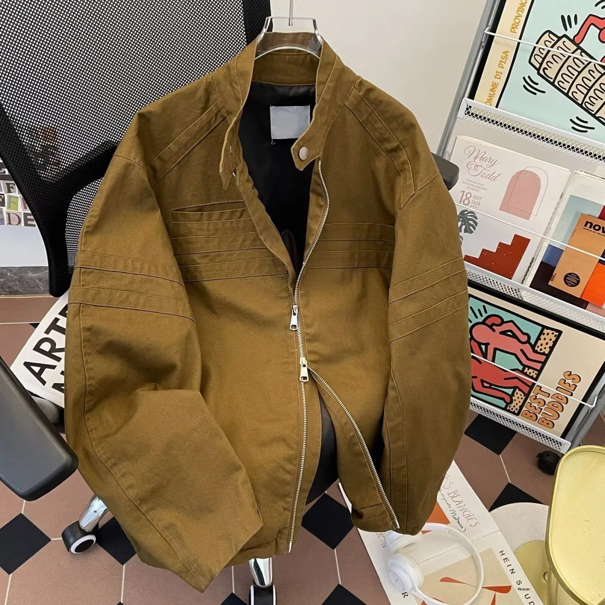 

Casual Spring Autumn Men's Jaet Loose Fit Harajuku Sle High Street Trend Korean Version Hong Kong Sle Polyester Fiber