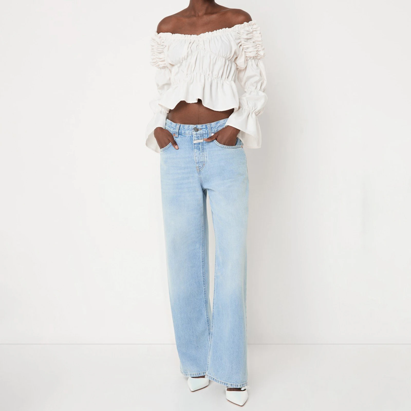 Tops elegantes con pliegues y - Off Shoulder Blouse reseña y precio