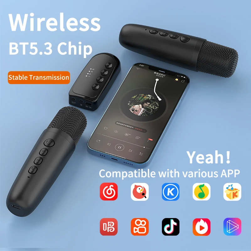 Wireless Karaoke Companion Bluetooth 5.3 Dynamic Microphone KTV DSP Mixer System 3.5MM AUX Type-C Amplifier Host For Speaker Car