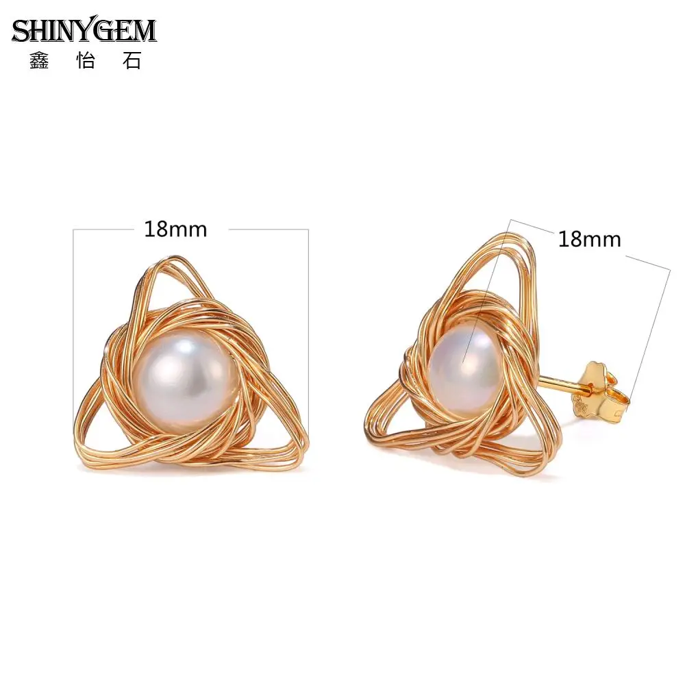 SHINYGEM Genuine Natural Feshwater Pearls for Women 14k Gold Plated Hand Wound Wire 925 Silver Ear Stud Jewelry Luxury 2026