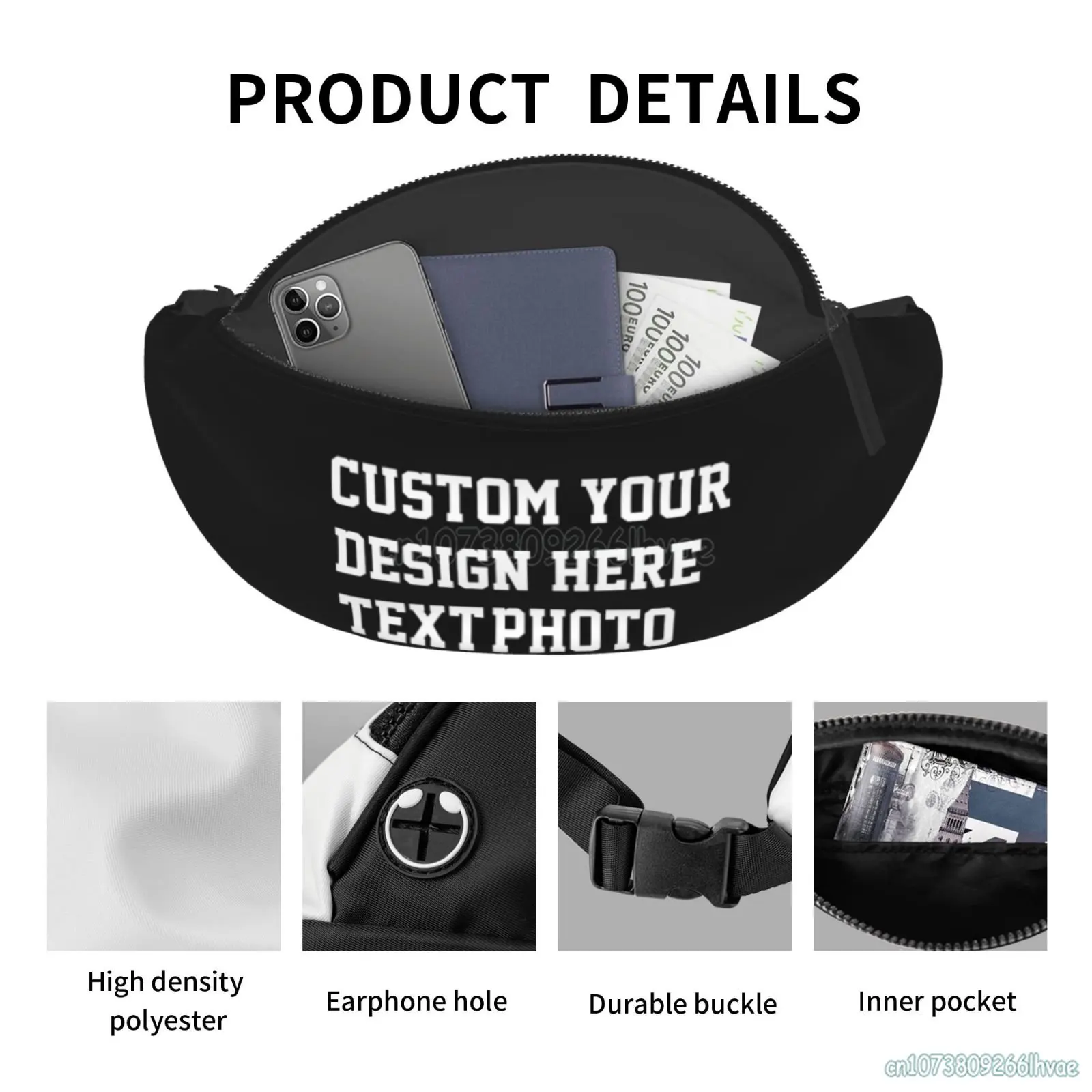 Riñonera de viaje con diseño personalizado para adultos, bolso cruzado con correa ajustable para deportes
