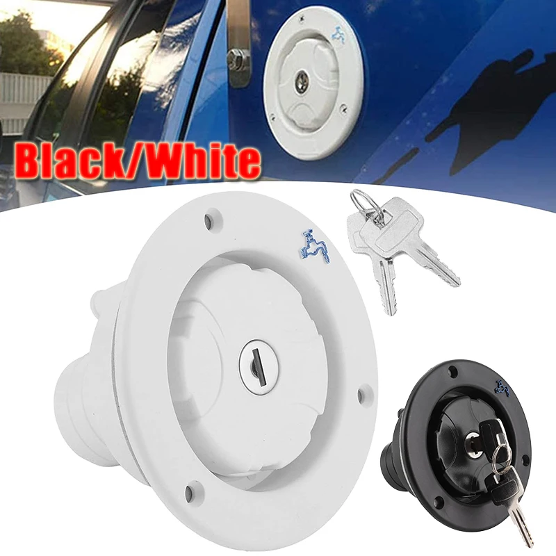 1 Set Water Tank Caps Black/White For Fiamma RV Fresh Water Inlet Housing Locking Cap With 2 Keys For RV Caravan Motorhome