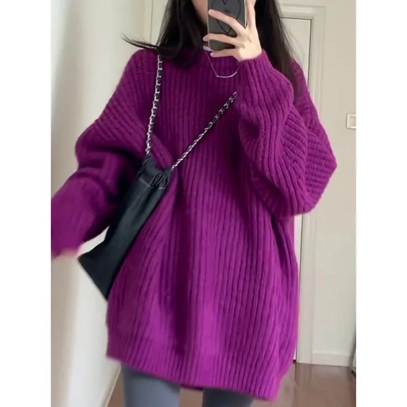 Stylish O-Neck Solid Color Knitted Loose Korean Sweaters Women\'s Clothing 2022 Autumn New Casual Pullovers All-match Warm Tops