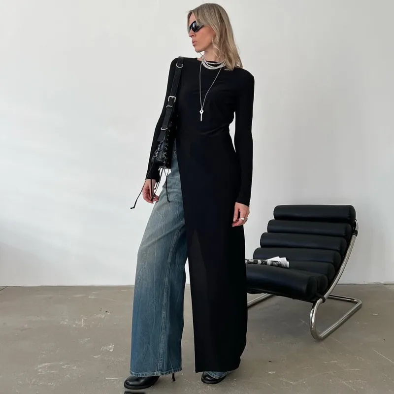 

Talenza Fashion Split Long Dress Women's Solid High-Waisted Asymmetric Slim Sexy New Dress Elegant Party Looks Female Maxi Dress