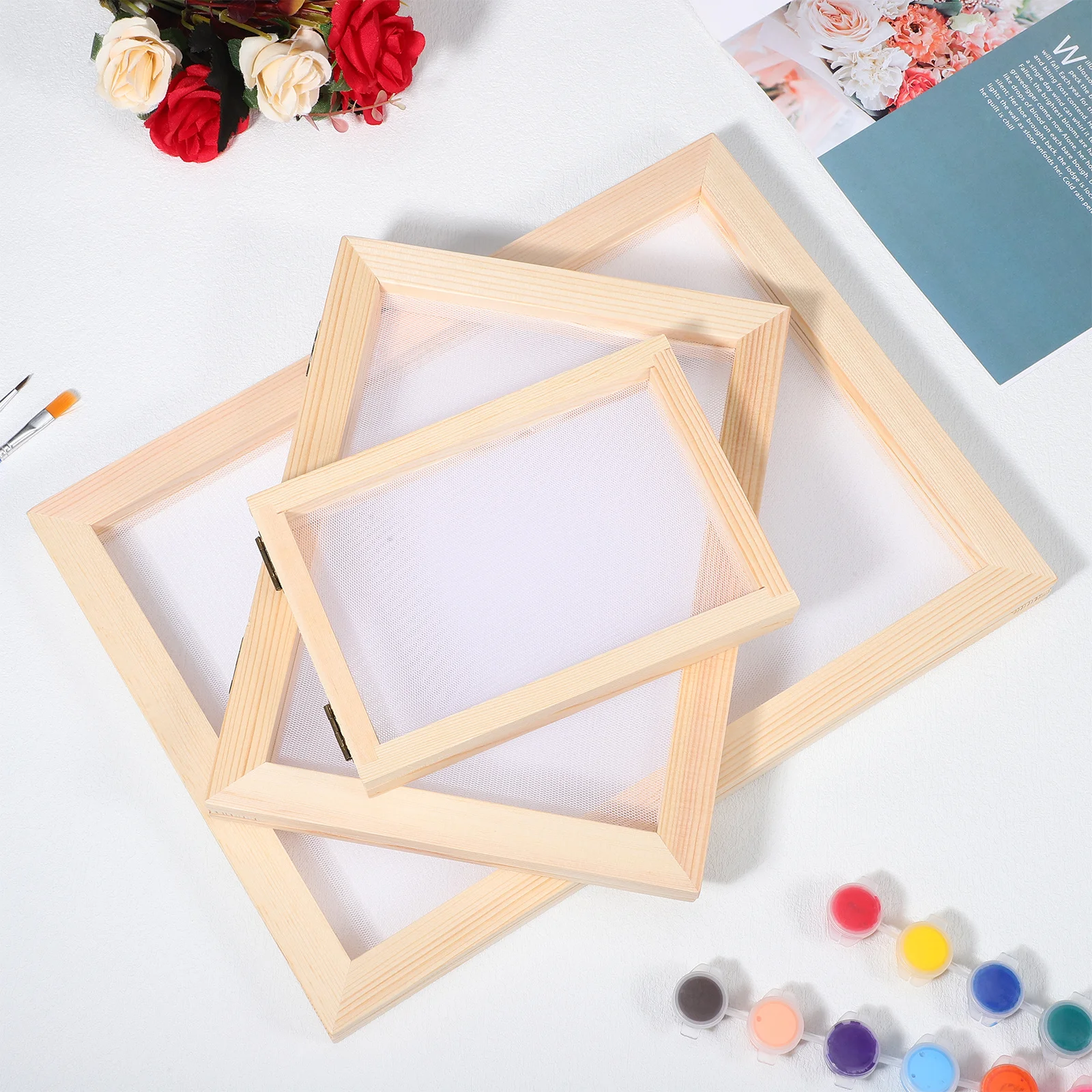 

1Set Wooden Paper Making Frame Kit Double Layer Mold Deckle Mesh Sheet Efficient Drainage Paper Craft Tool Set