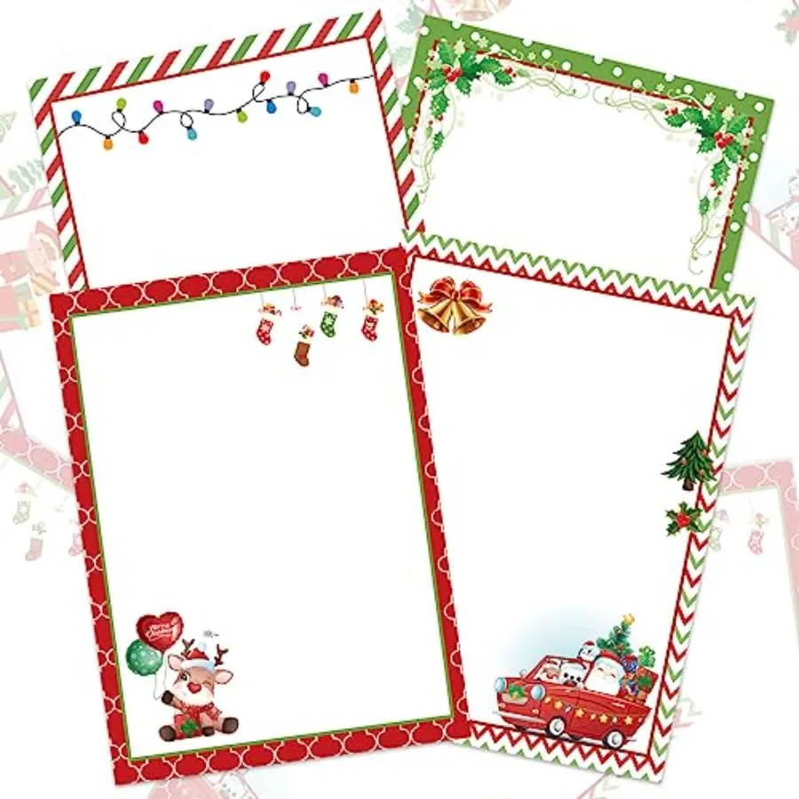 

60 Sheet Letter Paper 4 Design Stationary Writing Paper Red Green Holiday Letterhead Letter to Santa for Notes Greeting Cards I