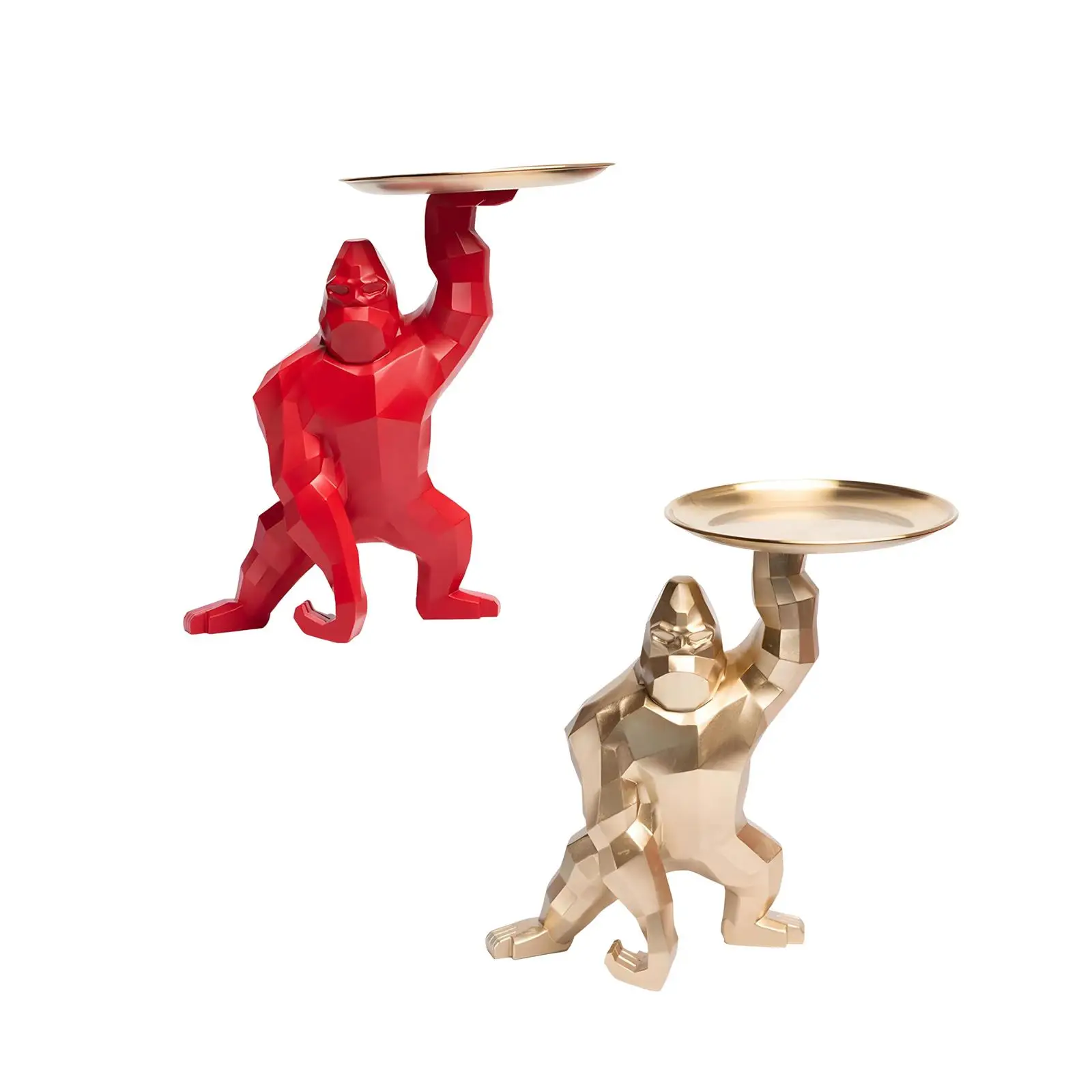 Gorilla Statue Keepsake with Food Serving Tray for Bookshelf Office Balcony