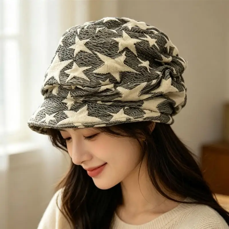 Painter Hat Soft Fabric Star Pattern Hat for Commute Travel Street Styling