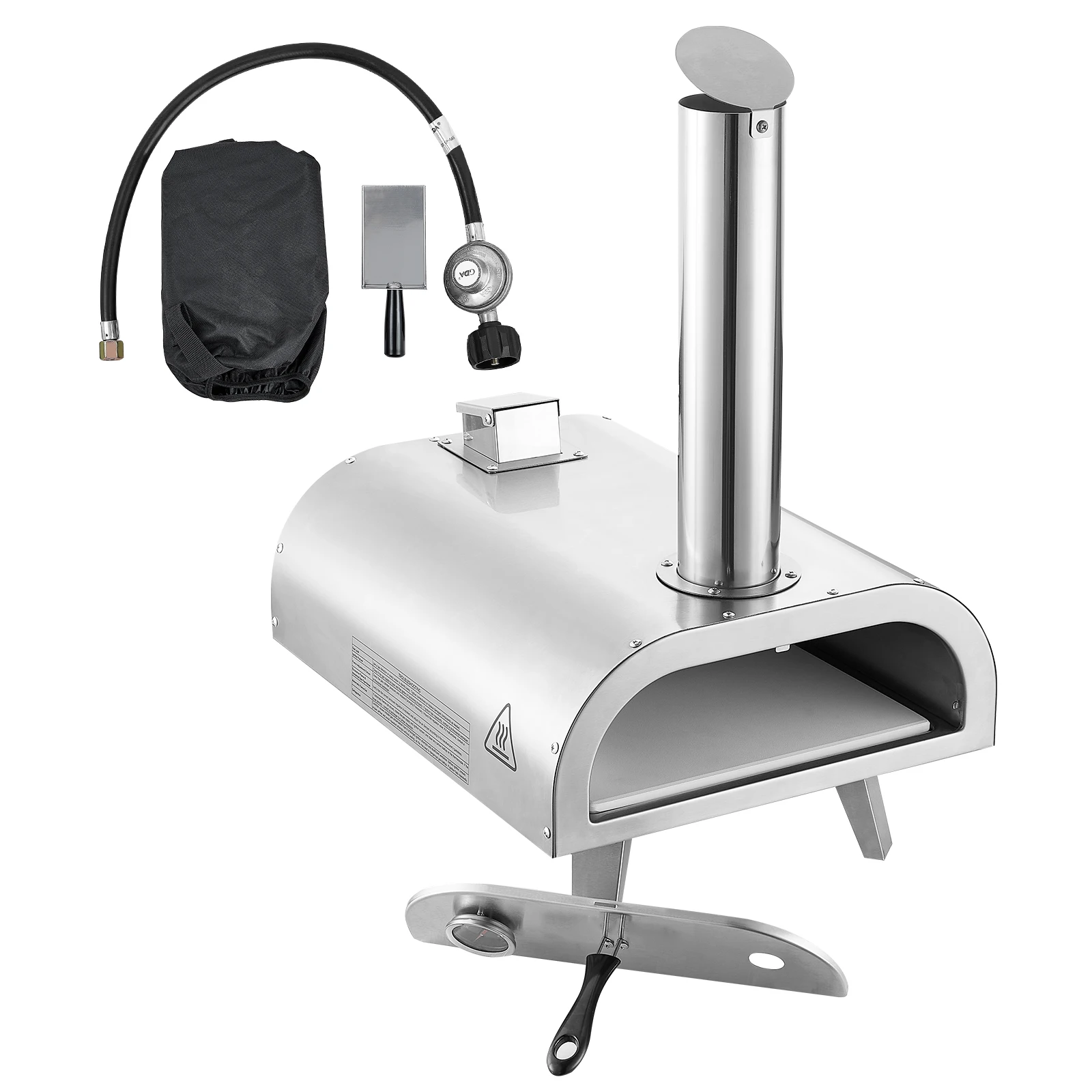 SucceBuy 12-Zoll Dual-Fuel Pizzaofen für Draußen, Holzfeuer & Propangas-Ofen, Propan-Pizzamaker mit Thermometer für Camping im Freien