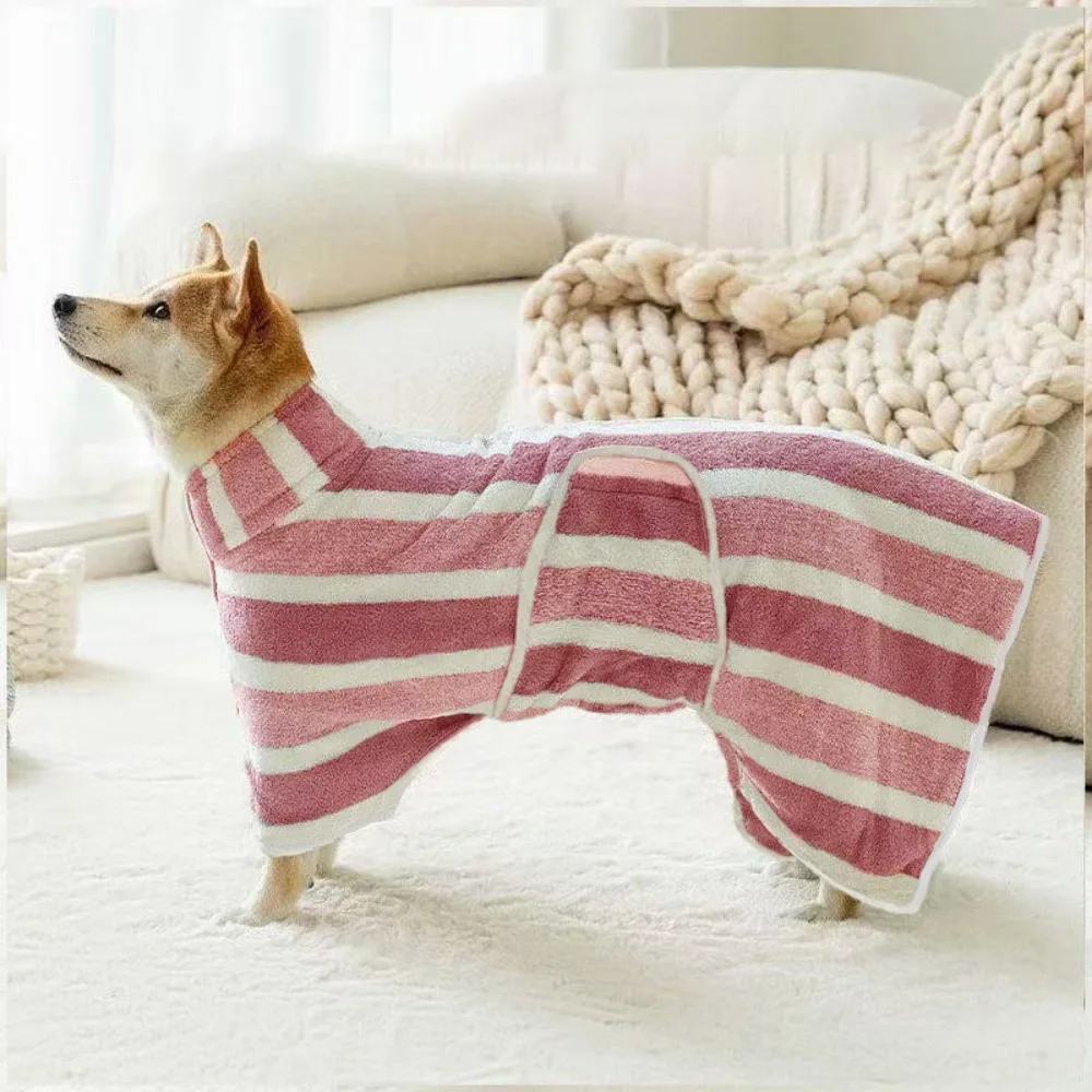 New Water Absorption Dog Bathrobe Microfiber Quick Drying Bath Towels Adjustable Hood Puppy Robe Corgi
