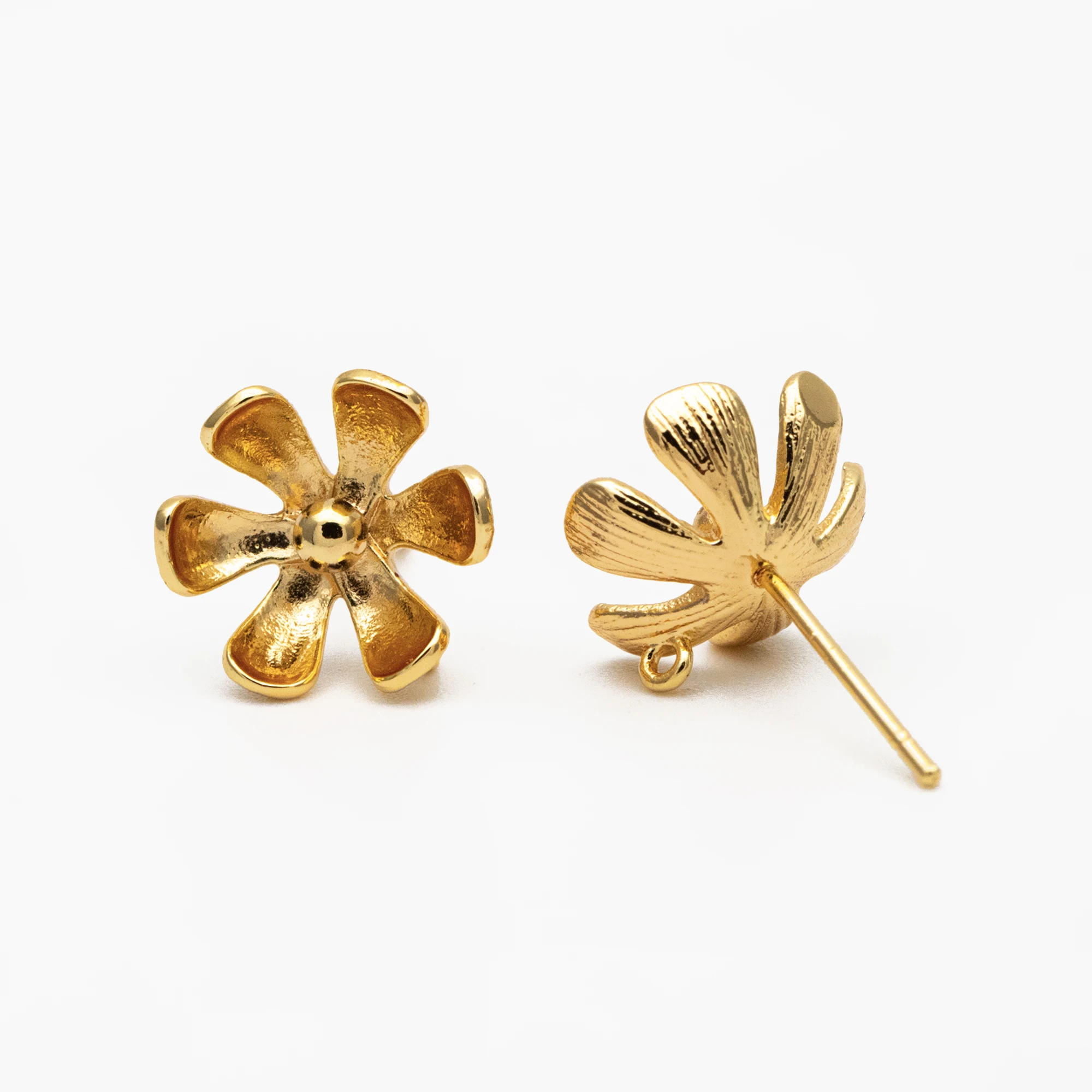 

10pcs Gold Flower Ear Posts 11mm, Gold Plated Brass Stud Earrings, For Jewelry Making Diy Accessories Findings (GB-3934)