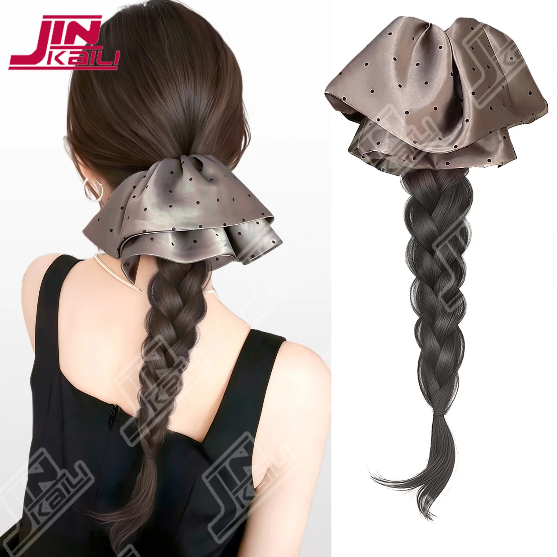 JKL Synthetic Claw Clip Ponytail Wig With Grab Clip Sweet Temperament Polka Dot Ponytail Hairpiece For Daily Party Use